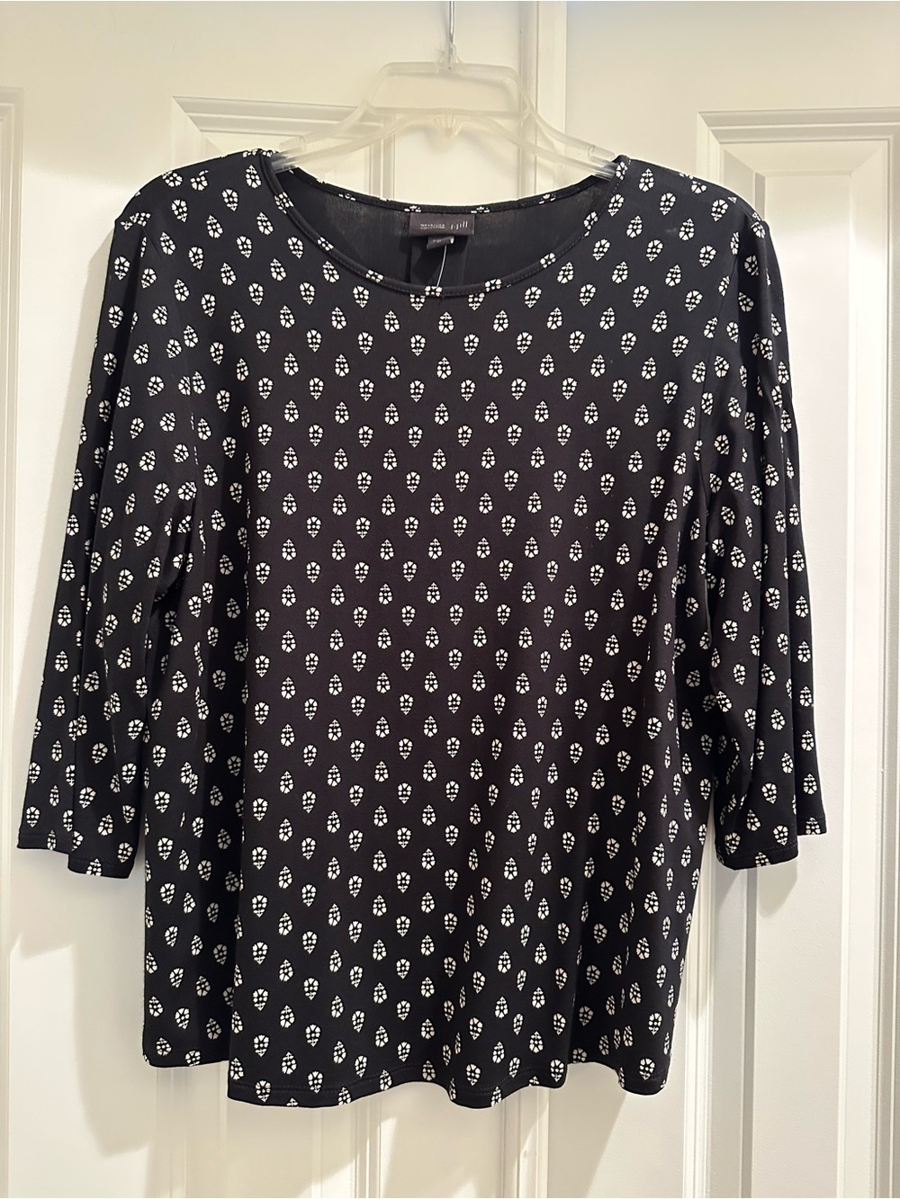 J. Jill Black Crewneck Top with Subtle Print